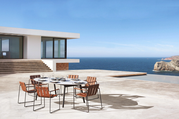 STRAPPY - Sled base Imitation leather garden chair with armrests by Royal Botania - view 3